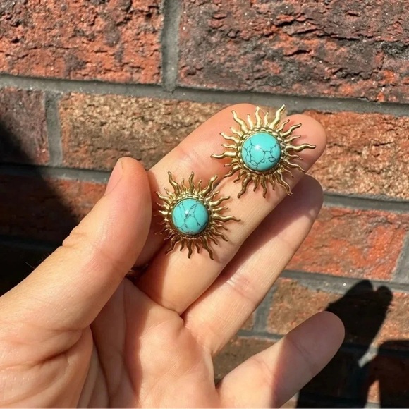 Turquoise Sun 18K Gold Stainless Steel Waterproof Earrings - Picture 9 of 11